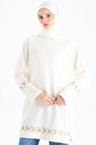 Nakış Detaylı Örme Tunik - Ekru TUGBA