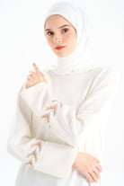 Nakış Detaylı Örme Tunik - Ekru TUGBA