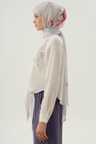 Nakışlı Crop Gömlek - Ekru - İndigo TUGBA