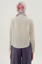 Nakışlı Crop Gömlek - Ekru - İndigo TUGBA