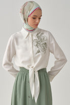 Nakışlı Crop Gömlek - Ekru - Mint TUGBA