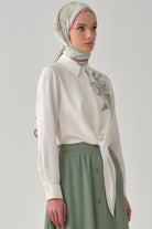 Nakışlı Crop Gömlek - Ekru - Mint TUGBA