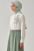 Nakışlı Crop Gömlek - Ekru - Mint TUGBA