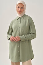Nakışlı Düşük Kollu Gömlek - Mint TUGBA