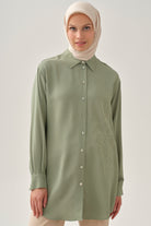 Nakışlı Düşük Kollu Gömlek - Mint TUGBA