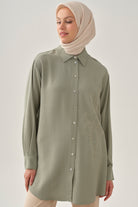 Nakışlı Düşük Kollu Gömlek - Mint TUGBA