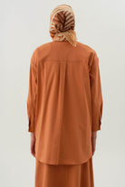 Nakışlı Gizli Cepli Gömlek - Oranj TUGBA