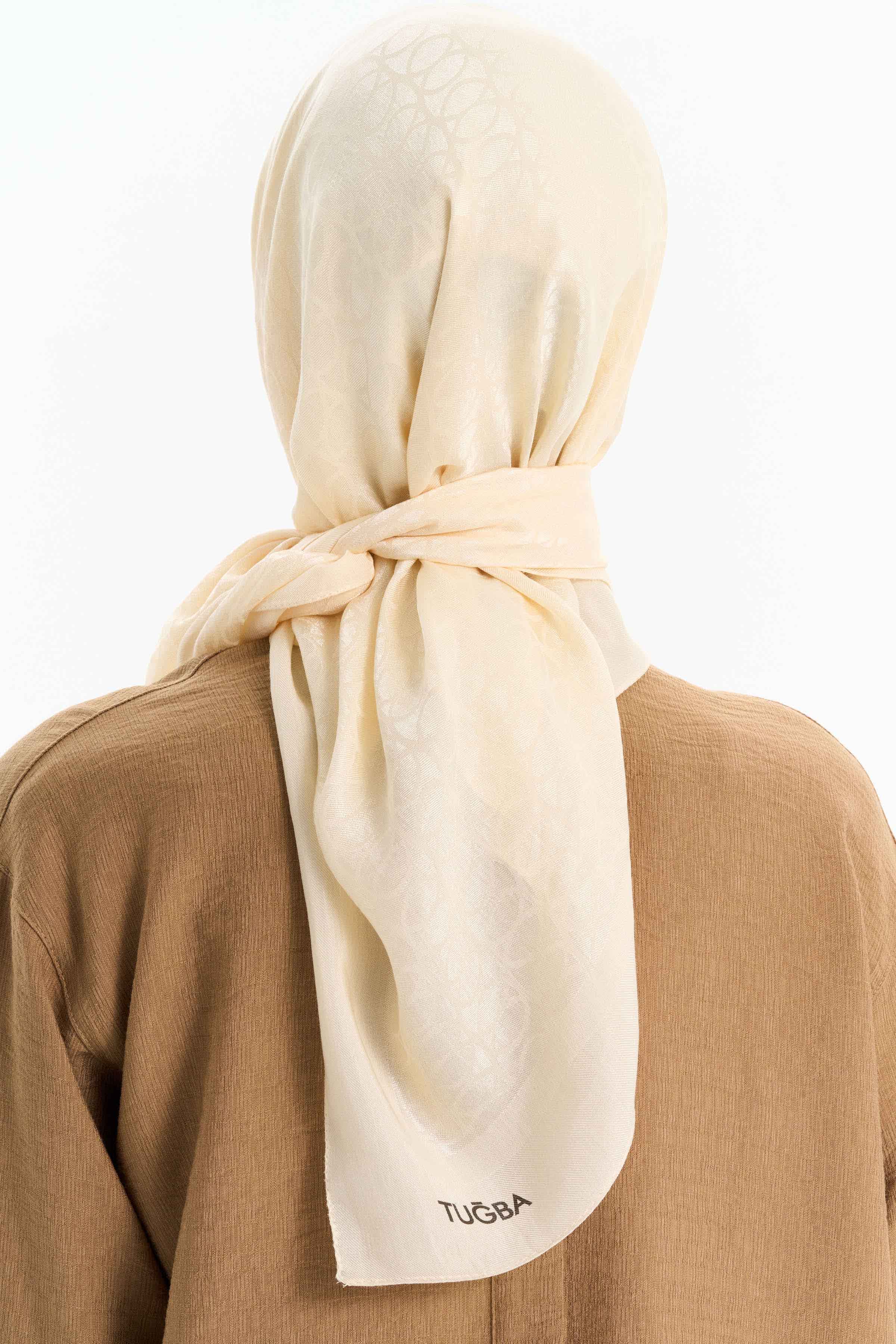 Natural Dairesel Desenli Eşarp - Ekru TUGBA