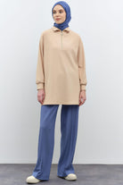 Nervür Detaylı Bel Lastikli Örme Pantolon - İndigo TUGBA