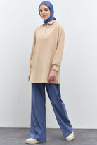 Nervür Detaylı Bel Lastikli Örme Pantolon - İndigo TUGBA