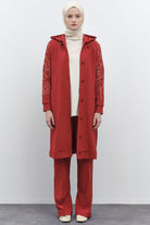 Nervür Detaylı Bel Lastikli Örme Pantolon - Kiremit TUGBA