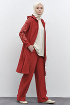 Nervür Detaylı Bel Lastikli Örme Pantolon - Kiremit TUGBA