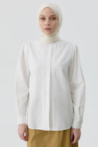 Nervür Detaylı Gömlek - Ekru TUGBA