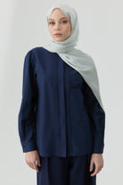 Nervür Detaylı Gömlek - Lacivert TUGBA