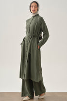 Nervür Detaylı Uzun Tunik - Haki TUGBA