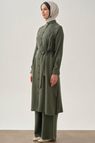 Nervür Detaylı Uzun Tunik - Haki TUGBA