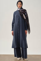 Nervür Detaylı Uzun Tunik - Lacivert TUGBA