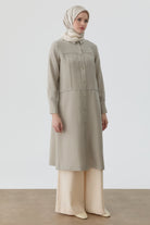 Nervür Kesikli Uzun Tunik - Taş TUGBA