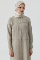 Nervür Kesikli Uzun Tunik - Taş TUGBA