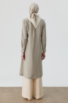 Nervür Kesikli Uzun Tunik - Taş TUGBA