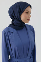 Nevgül Kenar Detaylı Naturel Eşarp - Lacivert TUGBA