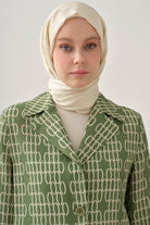 Etnik İkat Desenli Nida Naturel Şal - Krem TUGBA