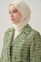 Etnik İkat Desenli Nida Naturel Şal - Krem TUGBA