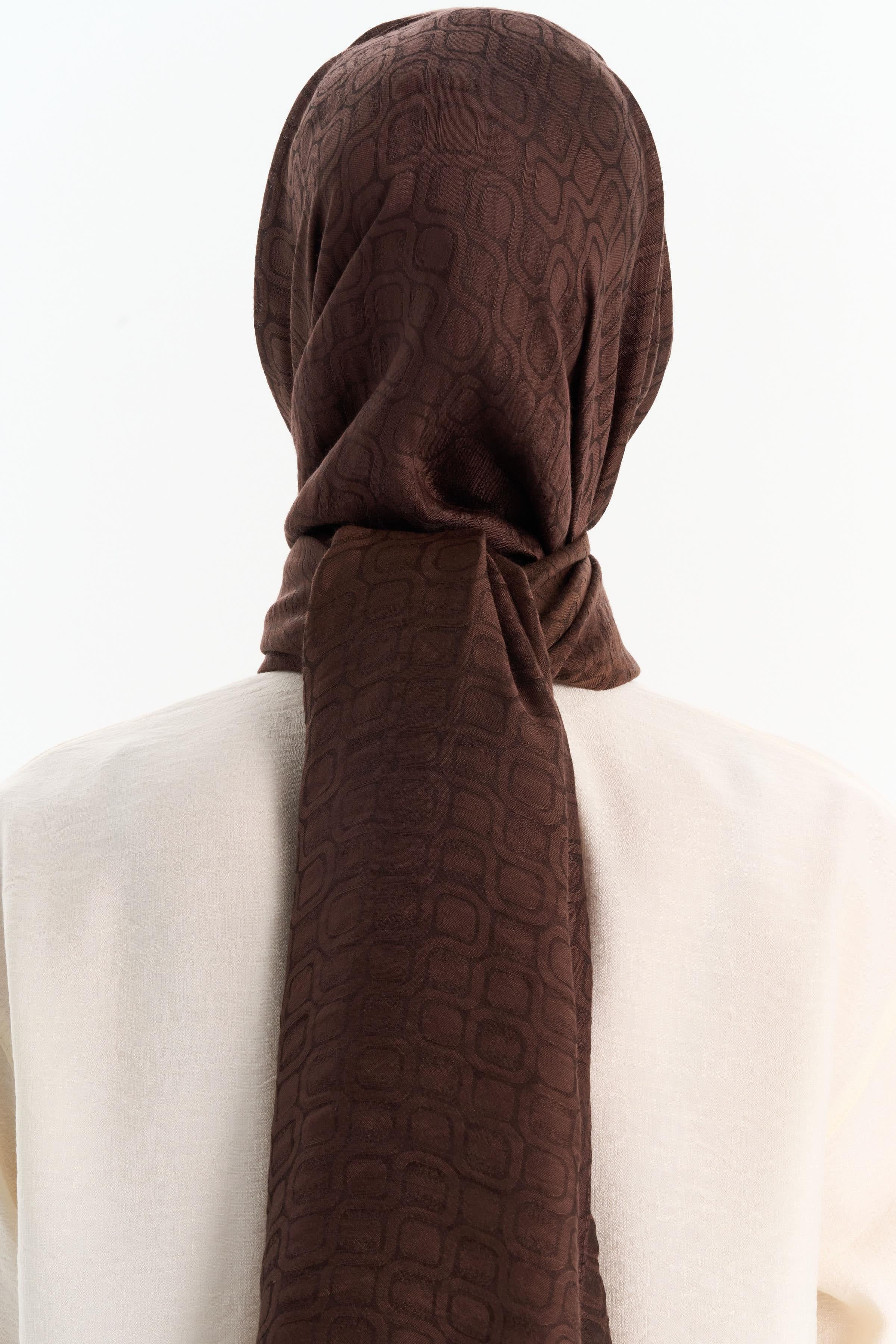 Geometrik Desen Viskon Şal - Kahve TUGBA