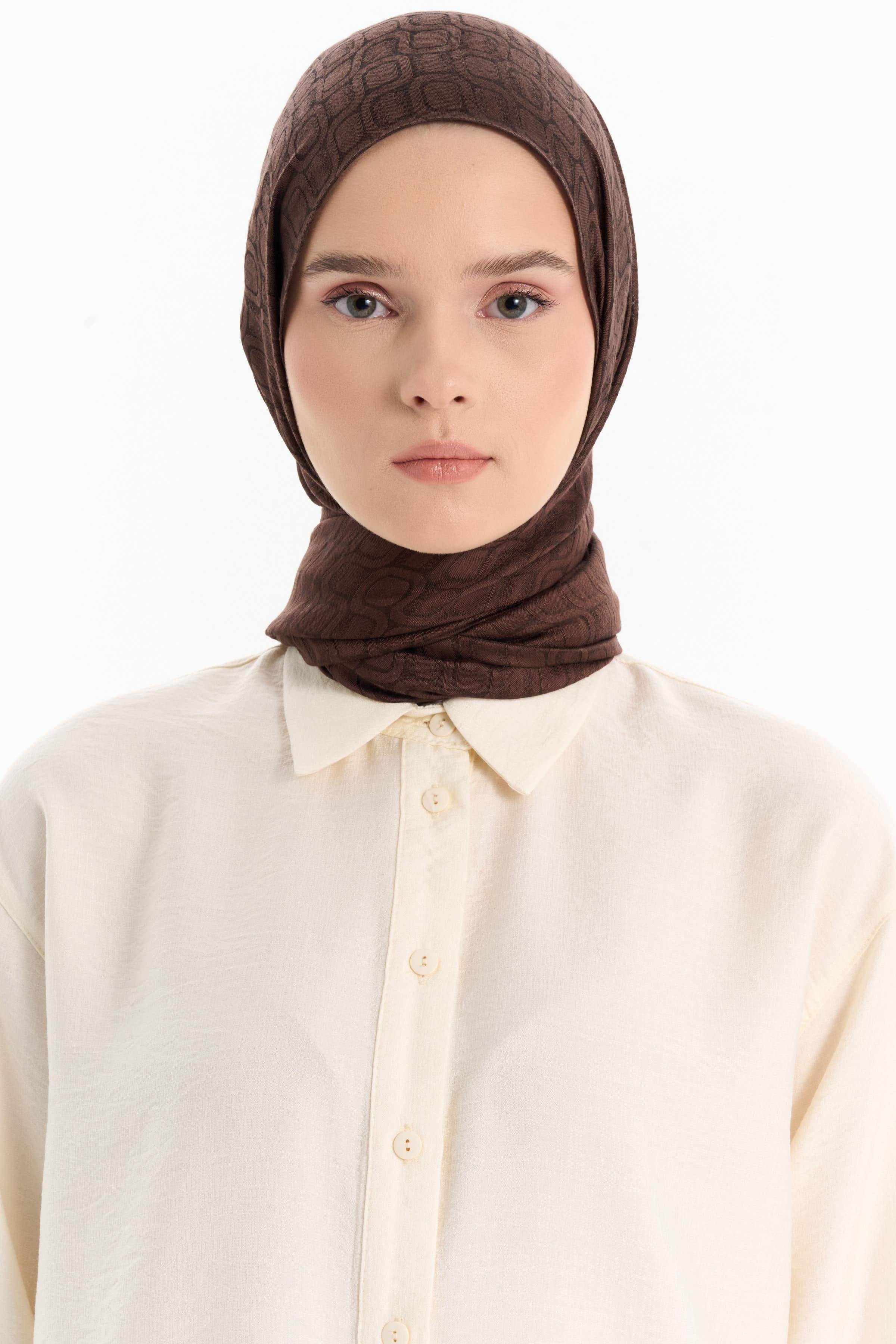 Geometrik Desen Viskon Şal - Kahve TUGBA