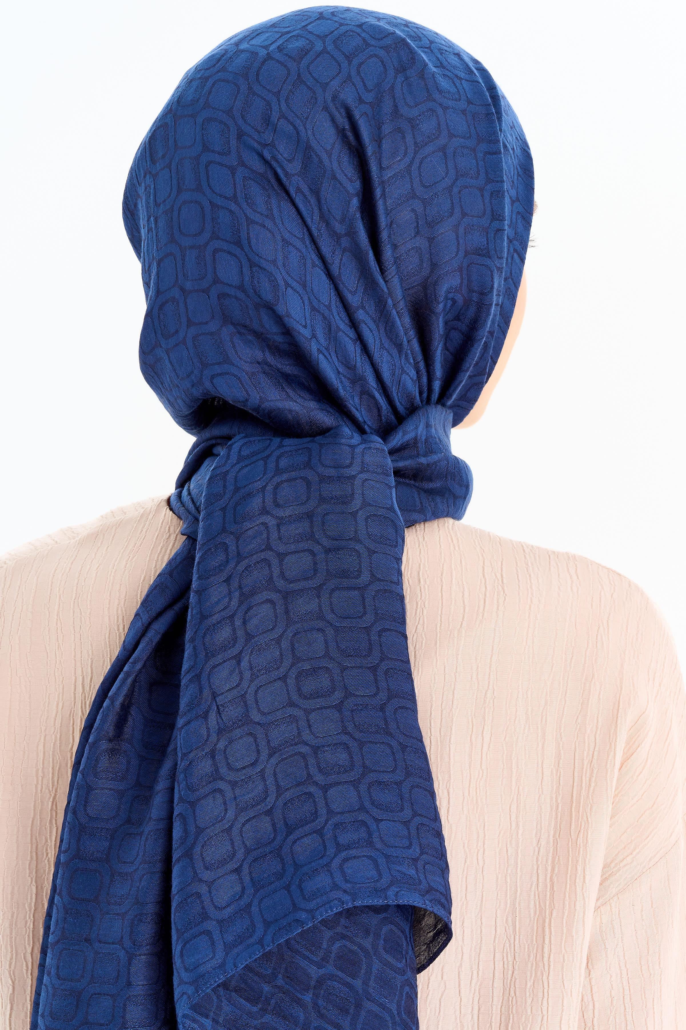 Geometrik Desen Viskon Şal - Lacivert TUGBA