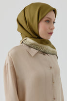 Nokta Çerçeveli İpek Eşarp - Fıstık Yeşili TUGBA