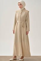 Omuz Allerli Kuşaklı Ferace - Bej TUGBA