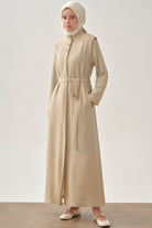 Omuz Allerli Kuşaklı Ferace - Bej TUGBA