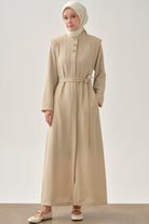 Omuz Allerli Kuşaklı Ferace - Bej TUGBA