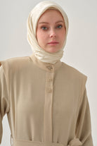 Omuz Allerli Kuşaklı Ferace - Bej TUGBA