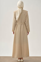 Omuz Allerli Kuşaklı Ferace - Bej TUGBA