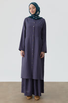 Omuz Nakış Detaylı Uzun Tunik - İndigo TUGBA