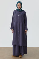 Omuz Nakış Detaylı Uzun Tunik - İndigo TUGBA