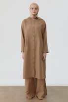 Omuz Nakış Detaylı Uzun Tunik - Vizon TUGBA