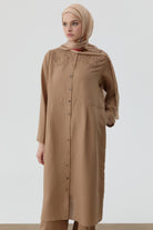 Omuz Nakış Detaylı Uzun Tunik - Vizon TUGBA