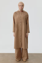 Omuz Nakış Detaylı Uzun Tunik - Vizon TUGBA