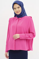 Omuz Pile Detaylı Vatkalı Gömlek - Fuşya TUGBA