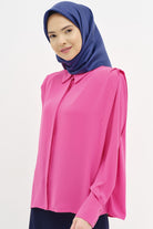 Omuz Pile Detaylı Vatkalı Gömlek - Fuşya TUGBA