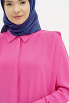 Omuz Pile Detaylı Vatkalı Gömlek - Fuşya TUGBA