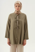Önden Biye Bağlamalı Kimono - Haki TUGBA
