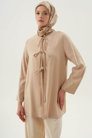 Önden Biye Bağlamalı Kimono - Kum TUGBA