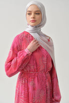 Örgü Kemerli Desenli Şifon Elbise - Pembe TUGBA