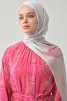 Örgü Kemerli Desenli Şifon Elbise - Pembe TUGBA