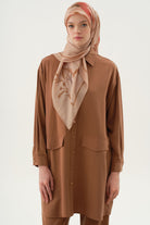 Örme Bluzlu Uzun Tunik Takım - Kahve TUGBA