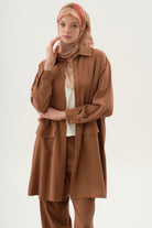 Örme Bluzlu Uzun Tunik Takım - Kahve TUGBA